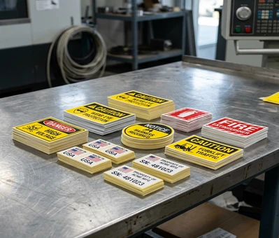 Finished high-quality industrial labels, decals, and safety stickers